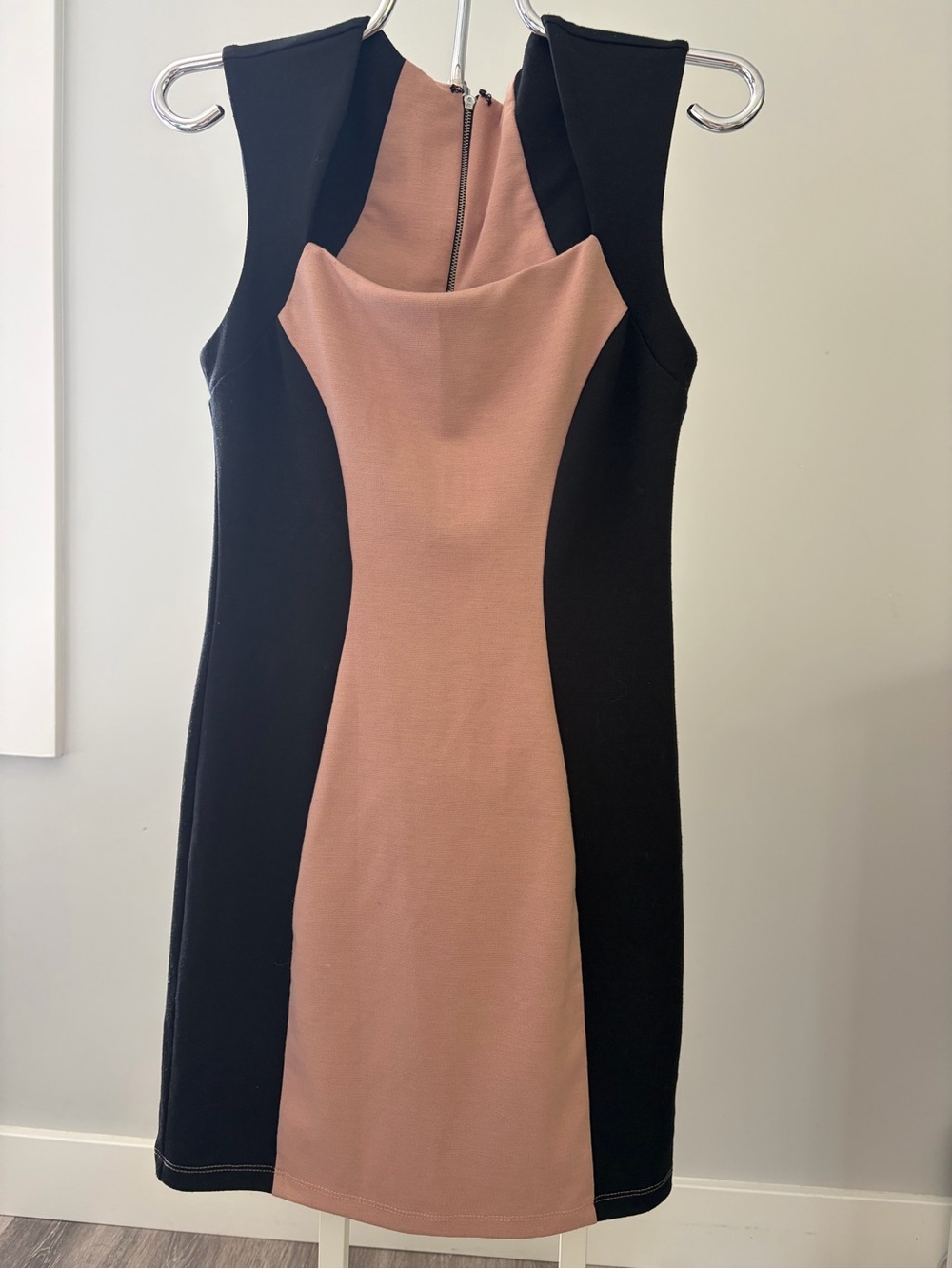 Forever 21 Black and Dusty Rose Colorblock Midi Bodycon Dress